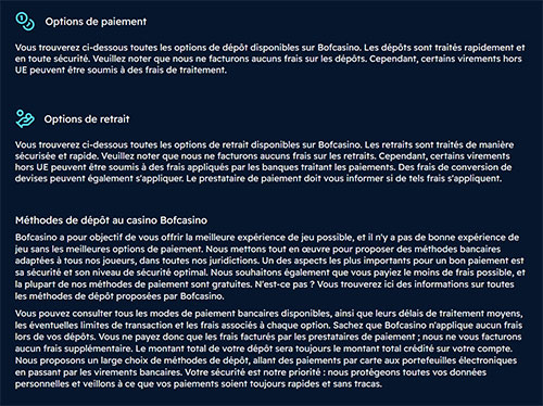 retraits et depots bofcasino
